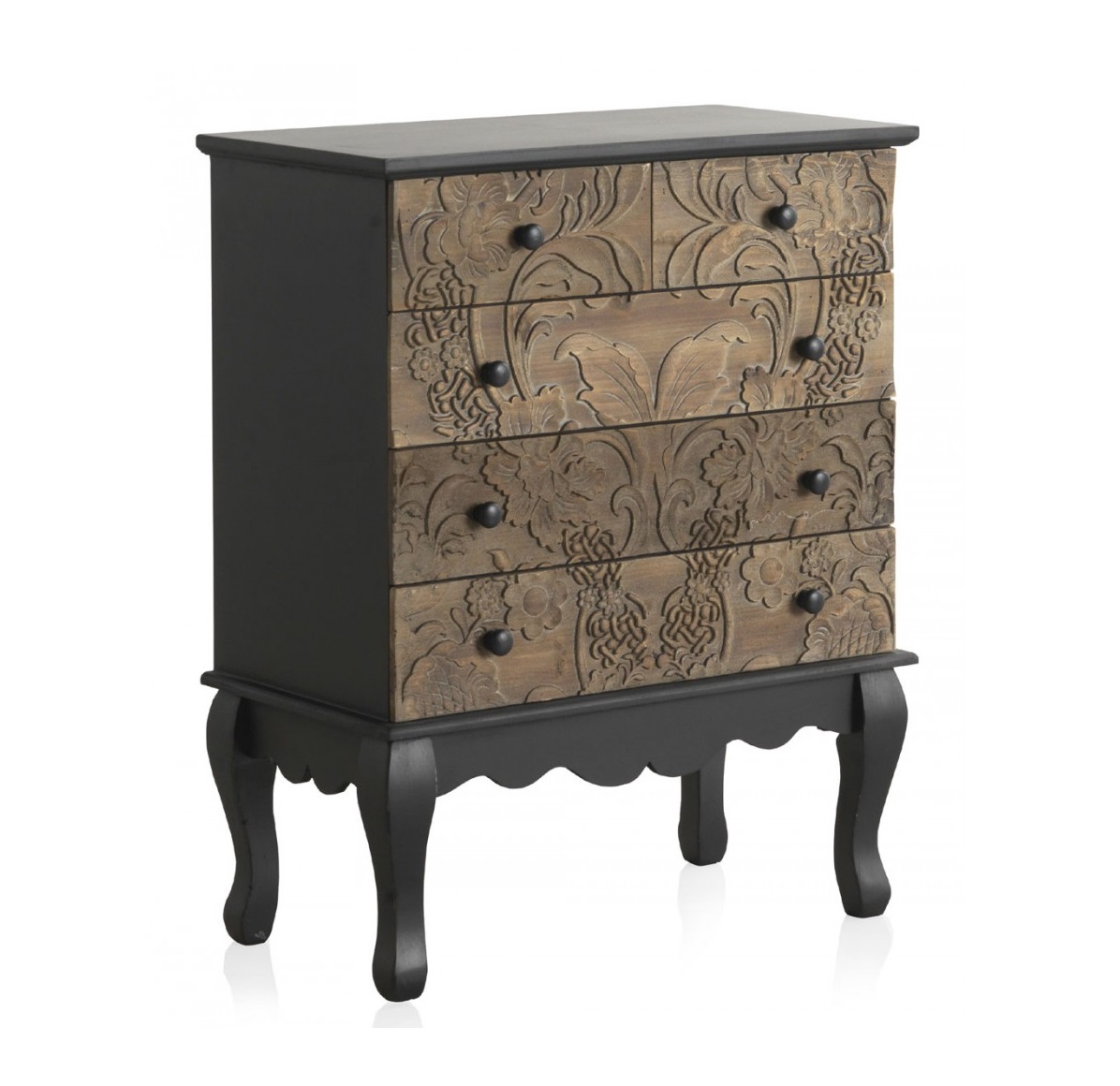 comoda-madera-5-cajones-frontis-tallado