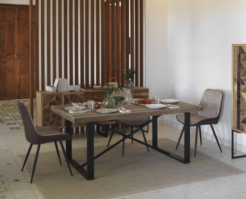 mesa madera reciclada pie metal